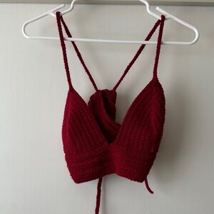 Red Hand-Crochet Halter Top
